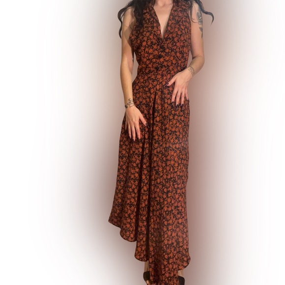 1989 Vintage Stella Dottir Black and Deep Orange Halter Dress - Picture 1 of 11